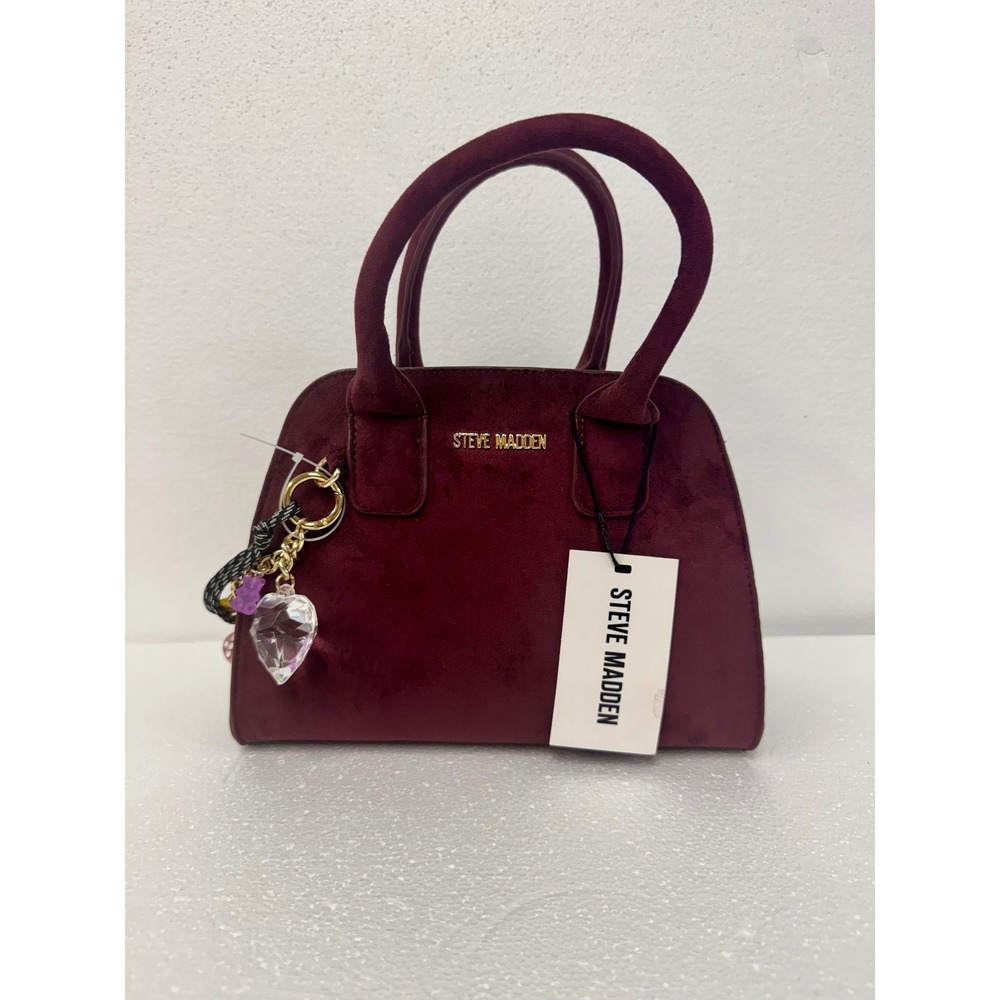 Steve Madden Burgundy Faux Suede Mini Satchel Bag with Y2K Charms NWT